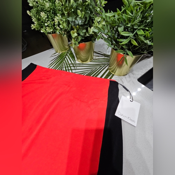 NWT CALVIN KLEIN Superbe jupe neuve de longueur midi noir et rouge - Picture 2 of 7